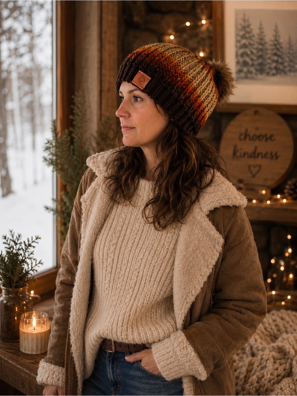 Multicolor Pom-Pom Knit Beanie - Women's Winter Hat